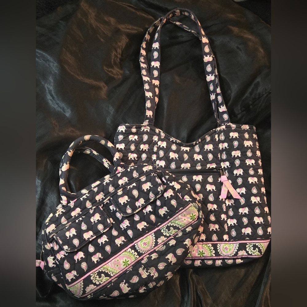 EUC (2) Vera Bradley Retired Elephant Print Bags - Tote & Satchel